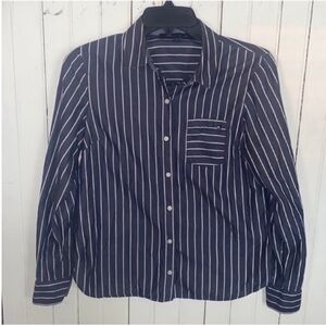 Tommy Hilfiger Button Down Shirt Blue White Stripes Size XS